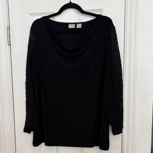 Chico's Black Top with Lace Detail‎ Sleeves
